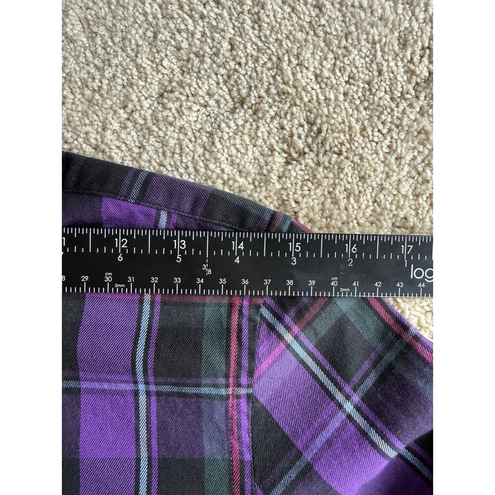 Lauren Ralph Lauren Petite Top PM Purple Plaid Ruffle Button Up Dark Academia - Picture 6 of 7